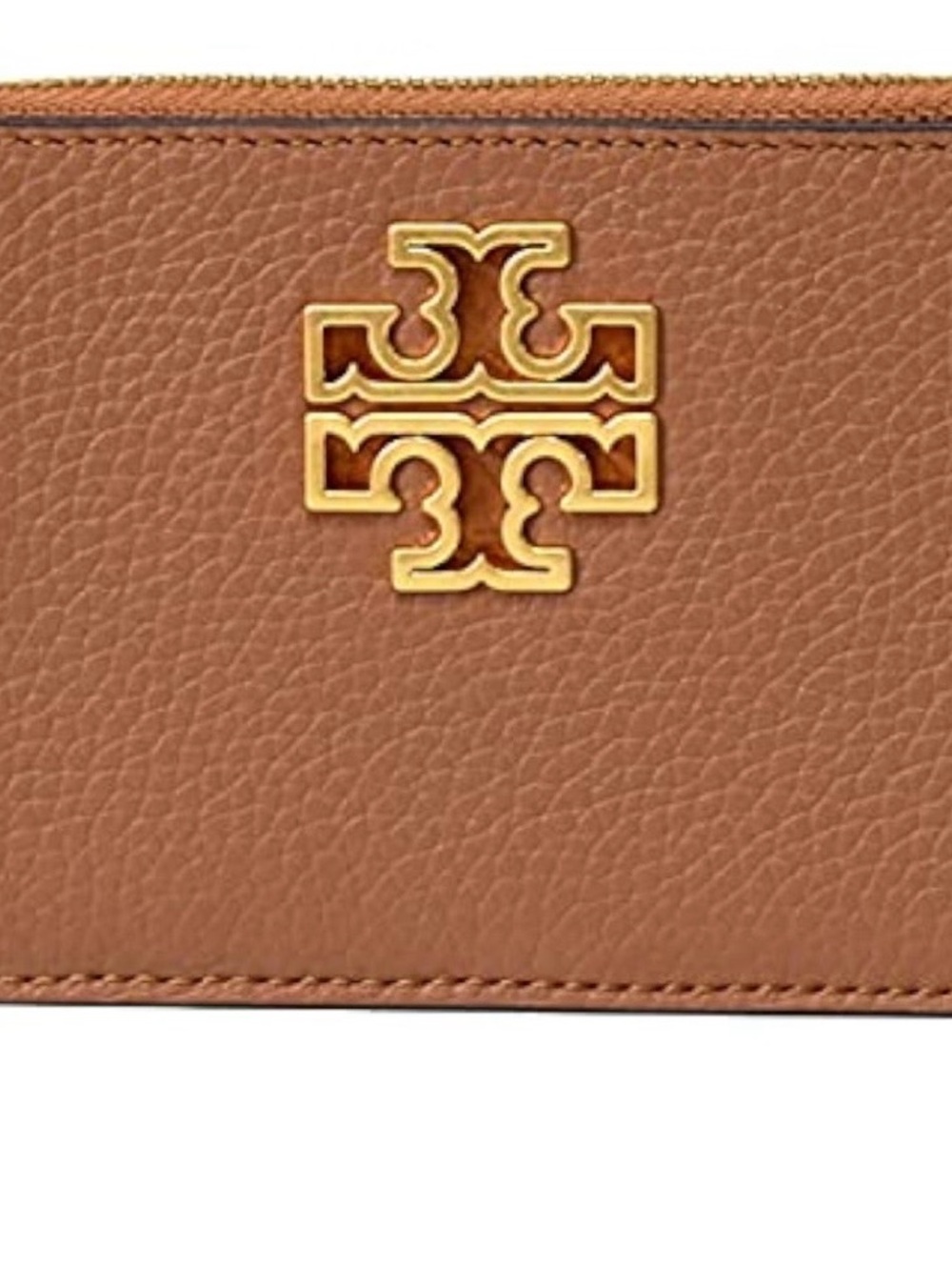 Tory Burch Britten Zip Card Case Brown Pebbled Leather